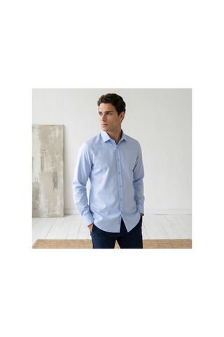 Yusaytr Slim Fit Uzun Kollu Pamuklu Gizli Düğme Yakalı Oxford Gömlek Mavi Mavi