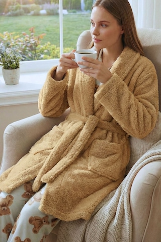 Şal Yaka Wellsoft Sabahlık & Peluş Bornoz-yumuşak, Polar Unisex Sabahlık Karamel