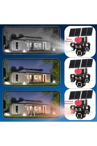 Apronx 9mp 4g Solar Ptz Kamera 3 Ekran Üçlü Görüş 12w Çift Panel 20.000 Mah Batarya Sım Kartlı