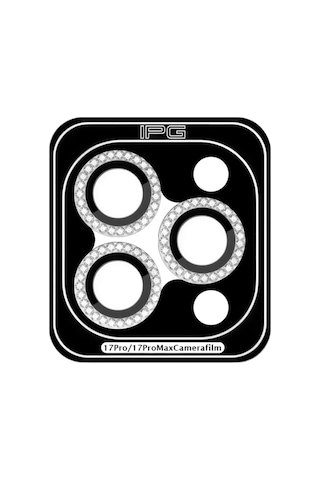 Apple iPhone Uyumlu 17 Pro / Apple iPhone Uyumlu 17 Pro Max İçin Ipg Prolens Kamera Lens Koruyucu Elmas Taş Çerçeveli, Kırılmaz Cam Gümüş