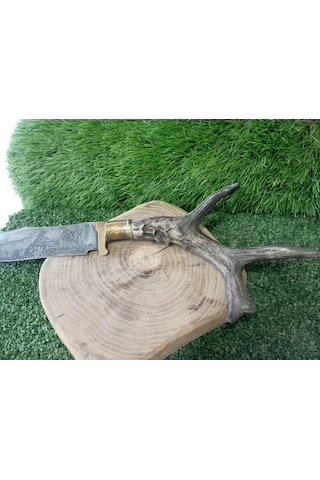 Tctknives Damascus Serisi El Yapımı Av Kamp Bıçağı Boynuz Kabzeli G Kahverengi