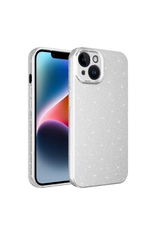 Apple Uyumlu iPhone 14 Kılıf Kamera Korumalı Simli Lüks Zore Koton Kapak Beyaz