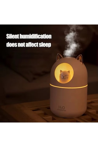 Sevimli Kedi Figürlü Şarj Edilebilir Ultrasonik Hava Nemlendirici Difüzör Ve Gece Lambası