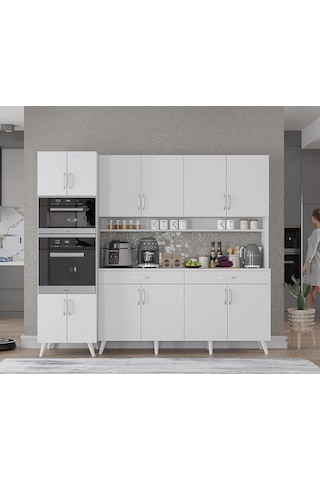 Lora Kahve Köşesi Çok Amaçlı Dolap Kiler Mutfak Dolabı Beyaz 220cm Beyaz