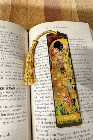 Sanatsal Tablo Temalı Metal Kitap Ayracı Gustav Klimt Öpücük