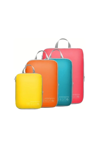 Fochsia 4pcs Canlı Renkli Sıkıştırma Seyahat Organizer Çantaları Pembe Göl Mavisi Turuncu Sarı Naylon Dayanıklı Kampçılık Ekipmanları Ahşap