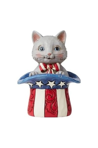 Enesco Jim Shore Heartwood Creek Patriotik Kedi Silindir, Minyatür Figür, 8,9 Cm, Çok Renkli