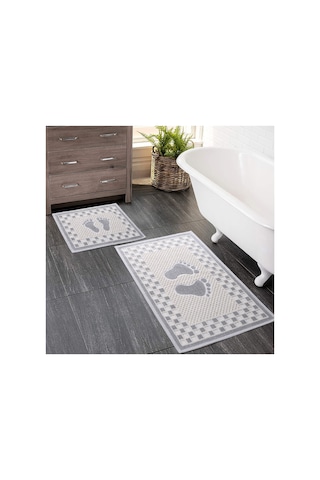2 Li Bukle Banyo Takımı Banyo Tekstili/modern/doğal/sade/şık Kaymaz Taban -1073 Gri