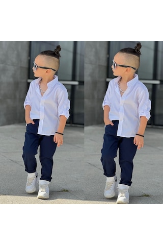 Mnk Baby & Kids Apoletli Kollu Gömlek Tarz Erkek Çocuk Takım MNK0422