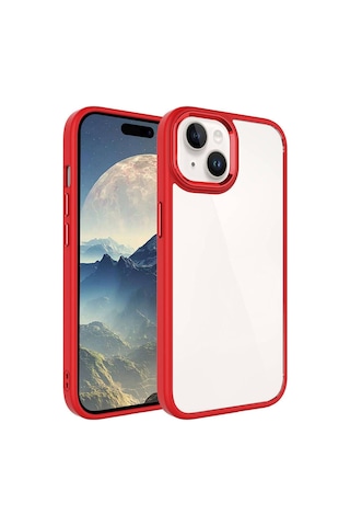 Apple Uyumlu iPhone 15 Kılıf Zore Krom Kapak Kırmızı
