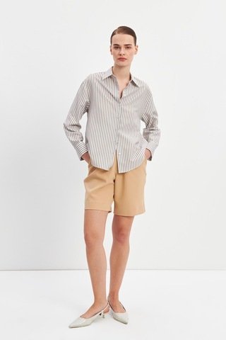 Stella Pulvis Kahverengi Oversize Çizgili Gömlek Kahverengi