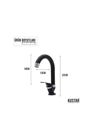 Kustar Siyah Mermerden Tek Su Girişli Lavabo Musluğu Siyah