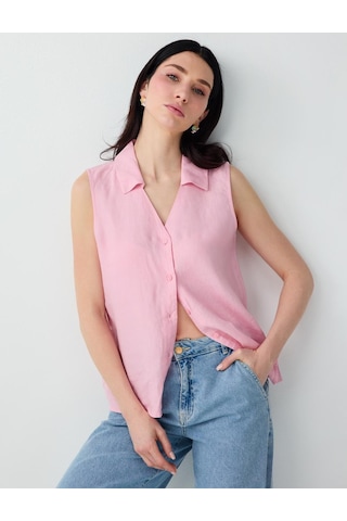 Jimmy Key Pembe %100 Keten Kolsuz Dar Kesim Gömlek 6sw085538610