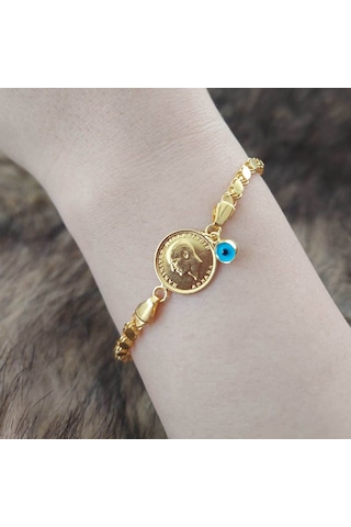 Altınbeyi Ata Çeyrek Altınlı Pullu Zincirli Bileklik Sarı Altın