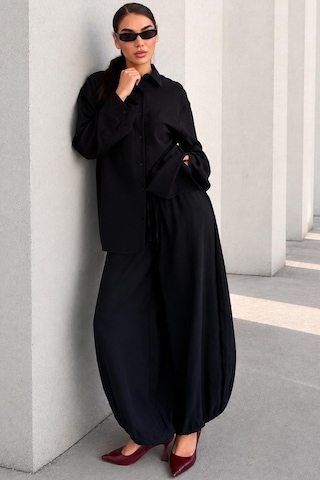 Madmext Siyah Oversize Gömlek Balon Pantolon Kadın Takım Mg2779
