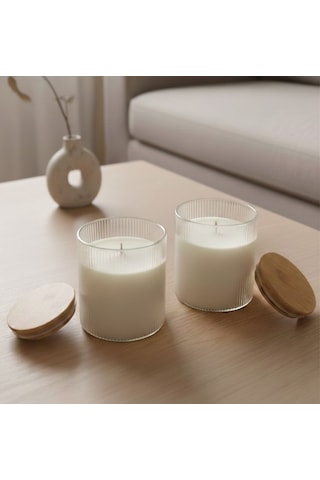 Özdemcandle Çizgili Cam Kavanoz Dekoratif Kokulu 2'li Büyük Boy Soya Mum 11x12 Cm Koku Seçenekleri İçin Ürün Açıklamasını İnceleyiniz Krem