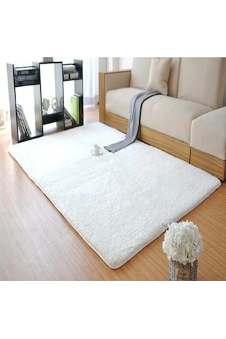 Raschel Carpet Kesme Yolluk Kaymaz Taban Yumuşak Peluş Halı Beyaz