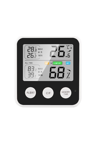 Ts-9909-b Çok İşlevli Büyük Ekran Ev Tipi Termometre Higrometre Siyah