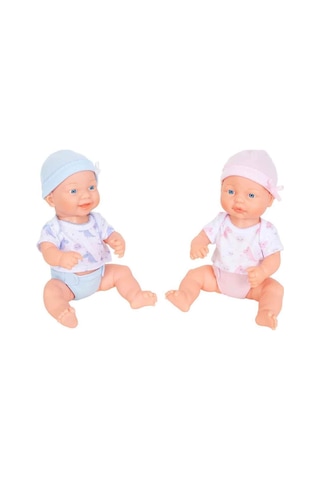 Sesli İkiz Bebekler Oyun Seti 32 Cm - Biberonlu Pilli Et Bebekler Piller Dahil