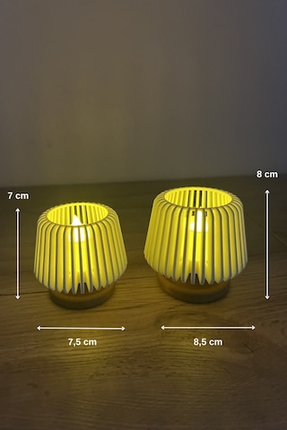 Modern Tasarım Dekoratif Mini Abajur Görünümlü Masaüstü Lambası Ve Mumluk Led Mumlar Dahil