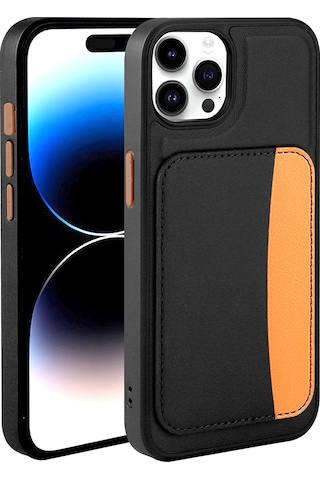 Apple Uyumlu iPhone 15 Pro Max Kılıf Kartlıklı Zore X-kart Silikon Kapak - Siyah Siyah