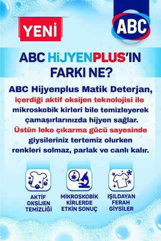 ABC Matik Hijyen Plus 36 Yıkama Çamaşır Deterjanı 5500 G