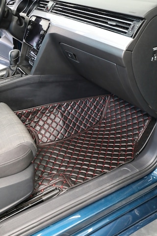 Renault Reno Latitude Siyah Üzeri Kırmızı Dikiş 8d Diamond Kaymaz Deri Oto Paspas
