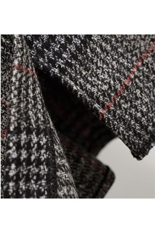 Fastbuy Sonbahar Kış Kadın Yüksek Bel A-line Vintage Ekose Elastik Bel Yün Ekose Gri Etek Gri