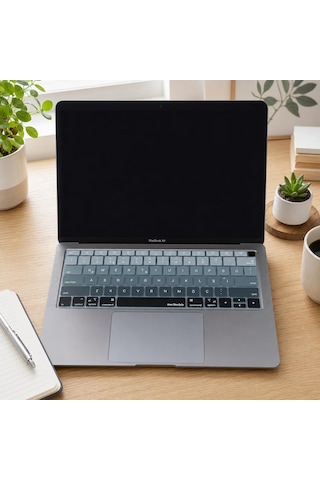 Türkçe Q Klavye Koruyucu Macbook Air 13 A1932 A2179 A2337 M1 Uyumlu Us Amerikan Düz Enter Ansı Türkçe Baskılı Silikon Keyboard Cover Siyah Gri