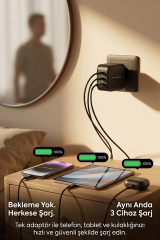 80w Çift Portlu Usb-c Girişli Akıllı Hızlı Şarj Adaptör Kablo Seti - Pd Ve Qc Destekli