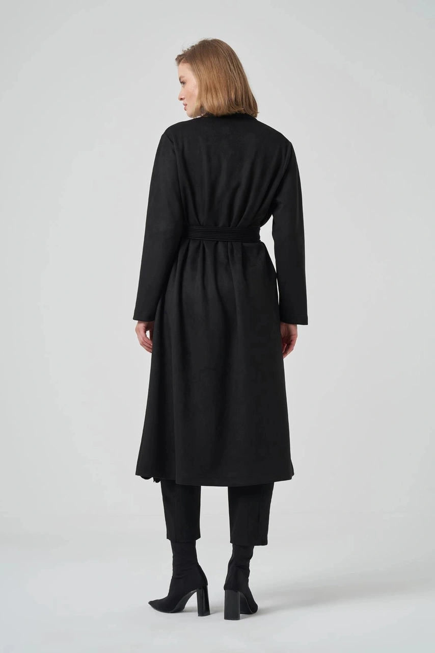 Nuss 6001 Şal Yaka Taş İşlemeli Kap - Siyah Siyah