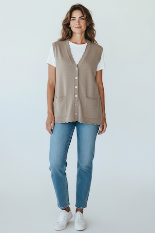 Kadın Önü Düğmeli Cepli Kalın Kışlık Kısa Yelek Krem