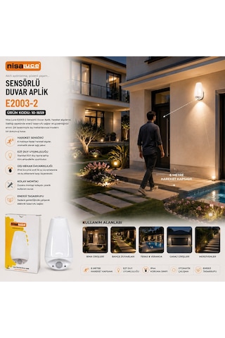 Nisaluce E2003-2 Çınar Sensörlü Led Aplik Duvar Lambası - E27, Ip20, Soft, 0,4w Ve 50w Diğer