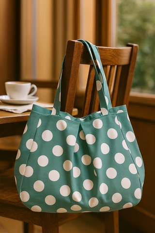 Yunusoğlu Home Su Yeşili Çok Amaçlı Premium Oversize Puantiyeli Orta Boy Kanvas Kadın El Ve Omuz Çantası Su Yeşili Puantiyeli