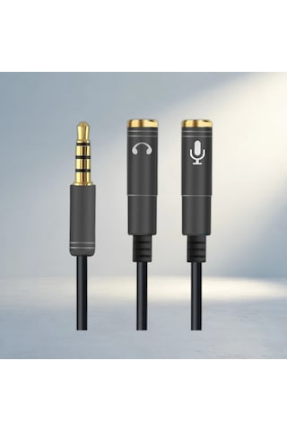 Siyah Örgü Kulaklık Ve Mikrofon Çoklayıcı Aux Kablo 3.5 Mm 00