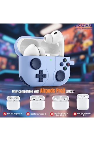 Apple Uyumlu AirPods Pro 3 Oyun Kolu Tasarım Silikon Kılıf Mavi