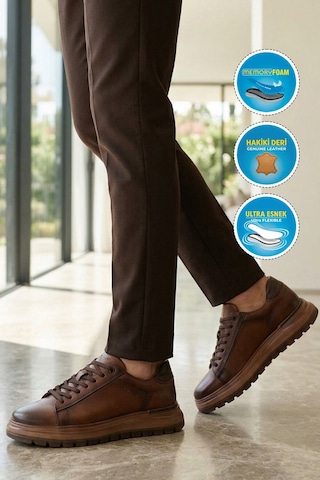 Voyager Taba Hakiki Deri Hafızalı Taban Erkek Casual Ayakkabı Sneaker M387 M