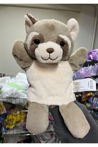 Peluş 25 Cm El Kuklası Kahverengi Rakun Kukla Çok Renkli