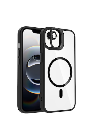 iPhone Uyumlu 17e Kılıf Standlı Ve Kamera Lens Hediyeli M-safe Şarj Özellikli Zore Etro Kapak - Siyah