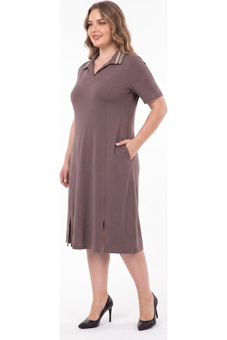 Wearon Kadın Polo Yaka Kısa Kol Likralı Elbise 7386 Bgl-st05664 Kahve