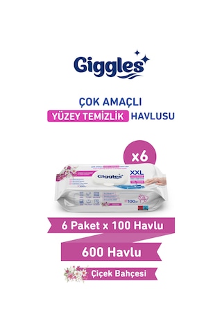 Giggles Xxl İz Bırakmayan Yüzey Temizlik Havlusu - Çiçek Bahçesi 600 Yaprak Beyaz