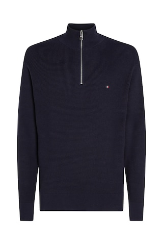 Tommyhilfigertextured Quarter Yarım Fermuarlı Triko Kazak Siyah