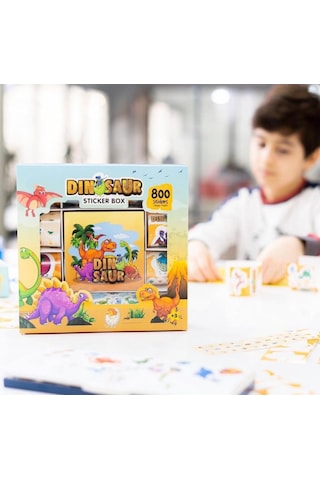 Dinosaur Sticker Box 800 Parça Eğitici Dinozor Temalı Çıkartma, Not Defteri Ve Origami Seti