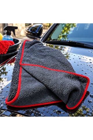 Profesyonel Mikrofiber Oto Kurulama Bezi- Kırmızı Kenarlı