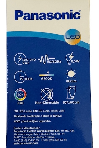 Panasonic 8,5w 60w 6500k Beyaz Işık E27 Duylu Led Ampul 10 Adet