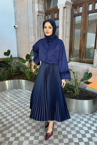 Unika Boutique Elisa Piliseli Etek - Zümrüt Lacivert