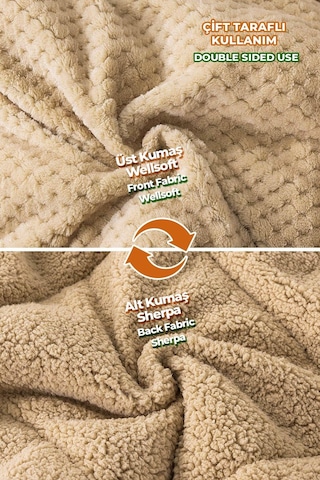 Ultra Yumuşak Çift Taraflı Wellsoft Peluş Yorgan Çift Kişilik Yıkanabilir 200x220 Cm Capp Cappuccino