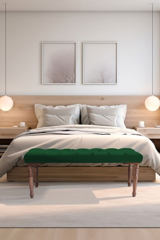 Gazzini Classic Torna Gürgen Ahşap Ayak Chester Model Kapitoneli Yeşil Puf Bench - Ceviz Ayak