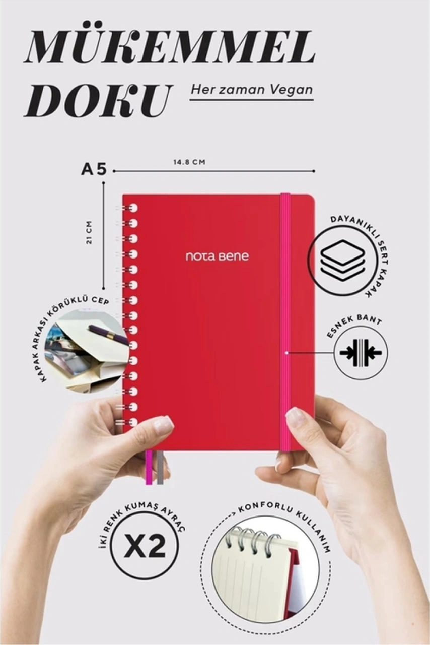Note Bene 9264 Premıum Notebook Spiralli Sert Kapak A5 100gr.160 Syf. Çizgili De Red