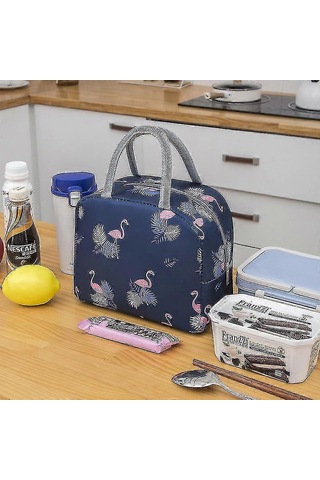 Öğle Yemeği Çantası Yalıtımlı Çanta Öğle Yemeği Çantası Yalıtımlı Çanta Pirinç Poşeti Kalınlaştırılmış Alüminyum Folyo Tote Çanta Lacivert Flamingo Pxcl --